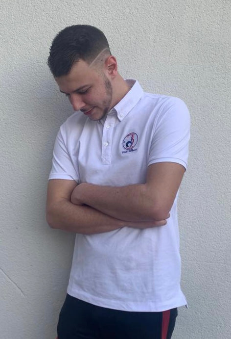 Polo pour homme, coloris blanc, coupe droite avec logo La French Power brodé.
